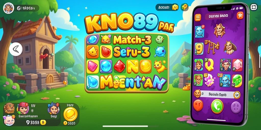 Tangkapan layar KNO89 menampilkan gameplay Match-3 yang seru dan penuh warna.