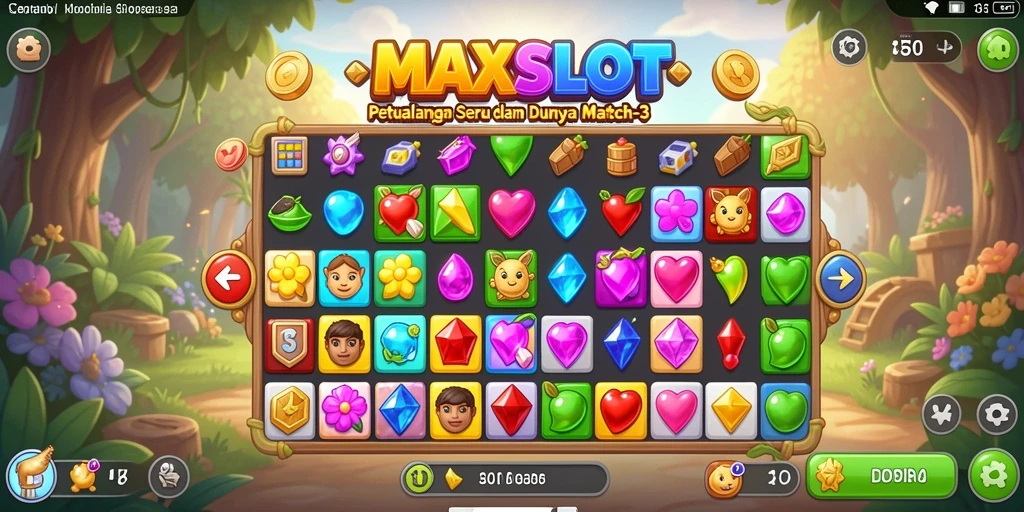 Tampilan gameplay seru di MAXSLOT dengan kombinasi Match-3 yang menarik.